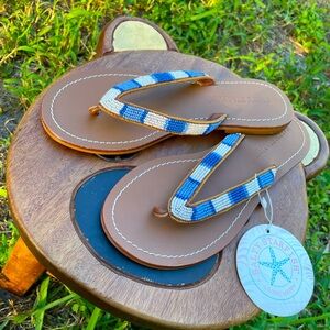 NWT women’s Salty Starfish multicolor blue and white beaded sandals size 6